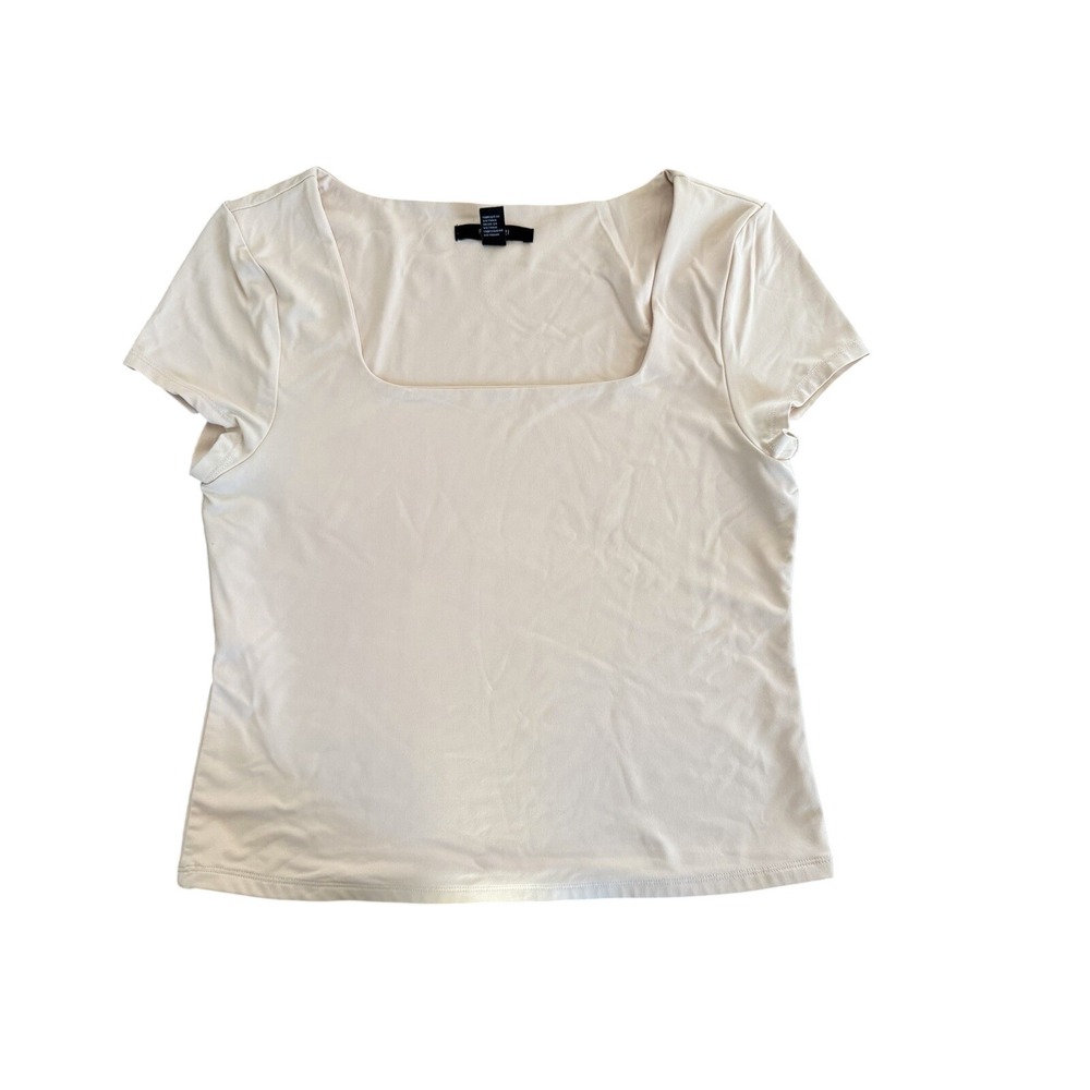 Forever 21 Women's L Cream/Nude Basic Short Sleeve Square Neck Top | SKU 0280